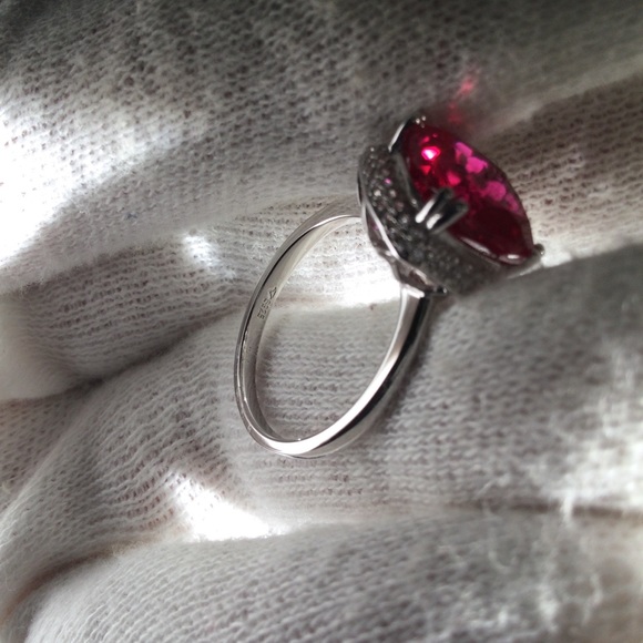14K White Gold/Over 925 Sterling Silver Gems Ruby - Picture 3 of 16